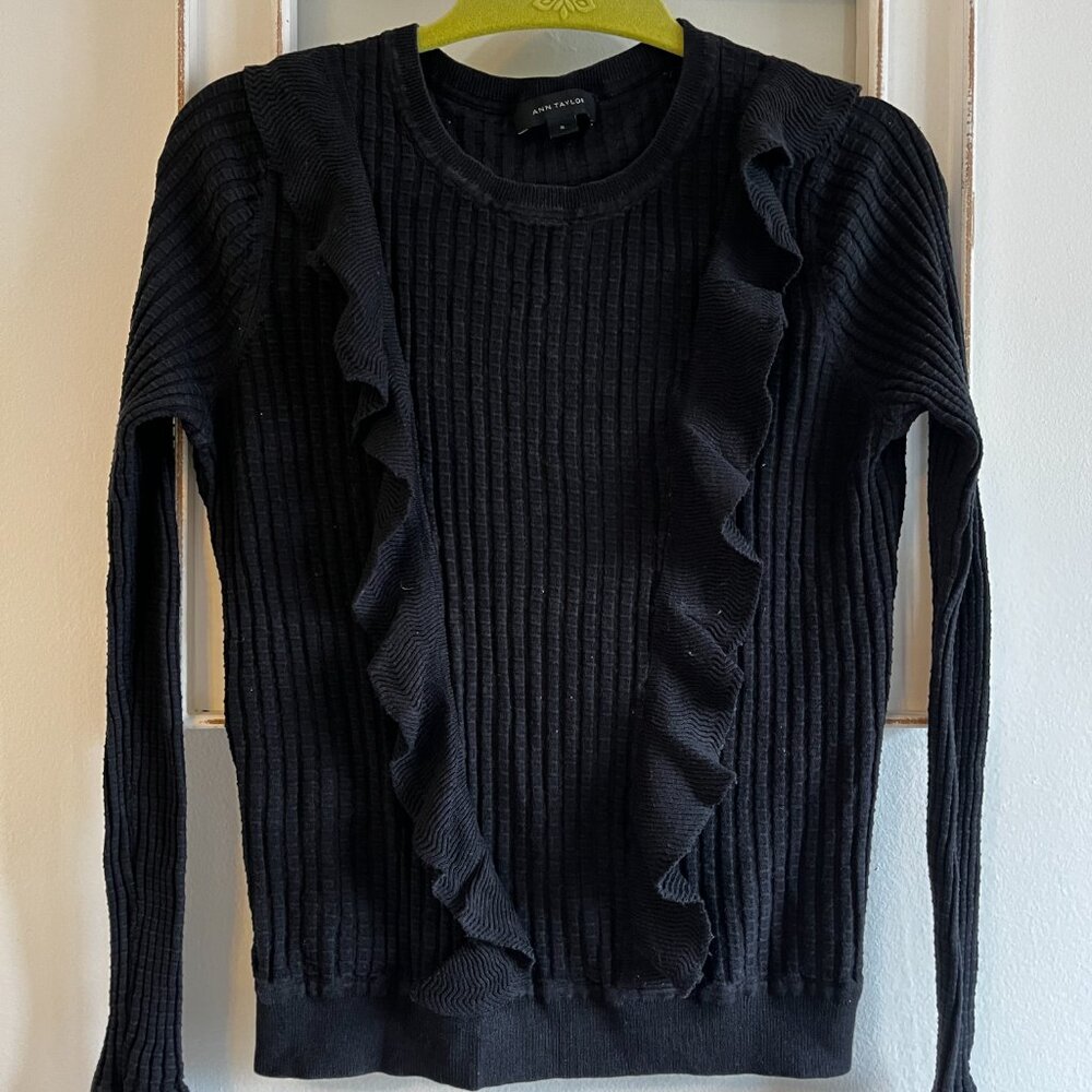 Black Silk and Cotton Ruffle Top